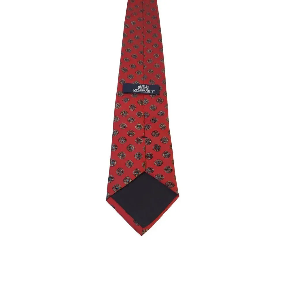 Vintage Stafford Luxury Red Micro‎ Medallion Foulard Pattern Tie Classical Power
